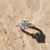 White gold Three-Stone Emerald Cut Diamond Solitaire with Prong Setting and Classic Band_16