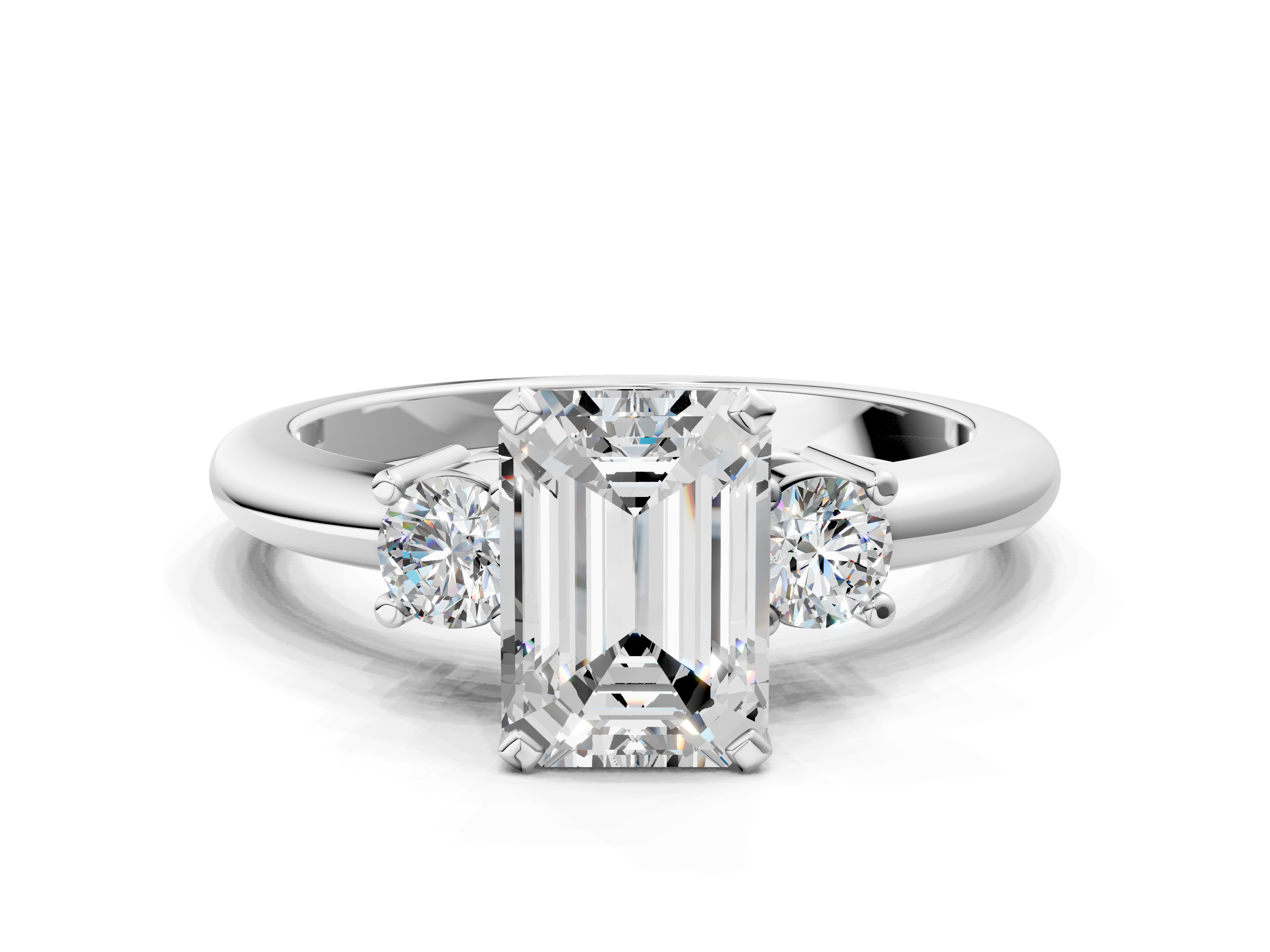 White gold Three-Stone Emerald Cut Diamond Solitaire with Prong Setting and Classic Band_93