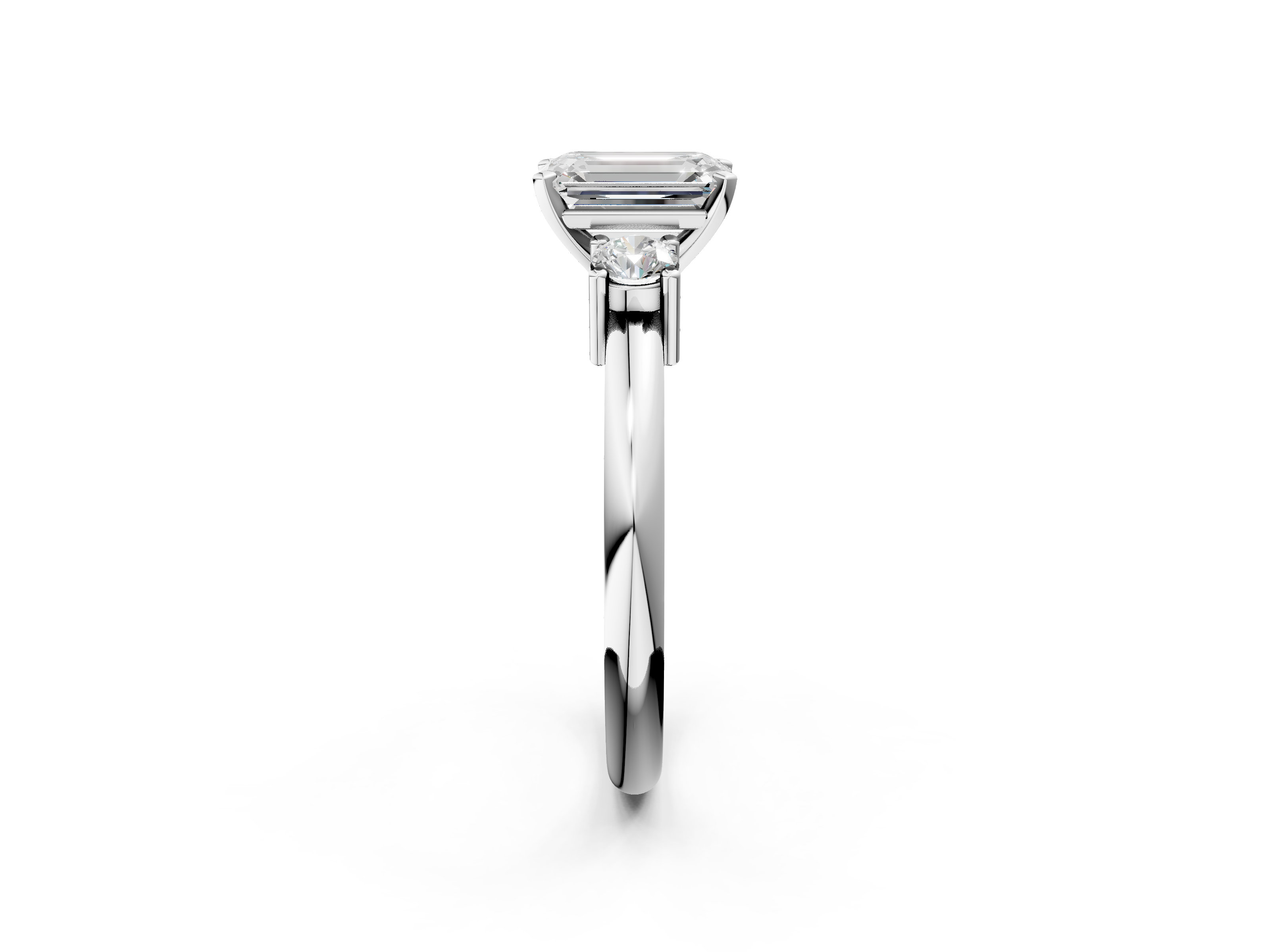 White gold Three-Stone Emerald Cut Diamond Solitaire with Prong Setting and Classic Band_95