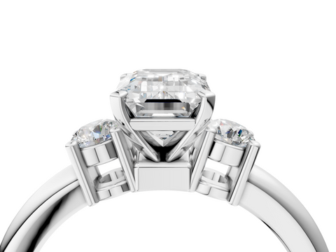 White gold Three-Stone Emerald Cut Diamond Solitaire with Prong Setting and Classic Band_97