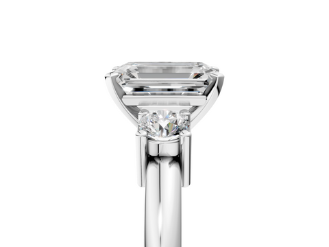 White gold Three-Stone Emerald Cut Diamond Solitaire with Prong Setting and Classic Band_98