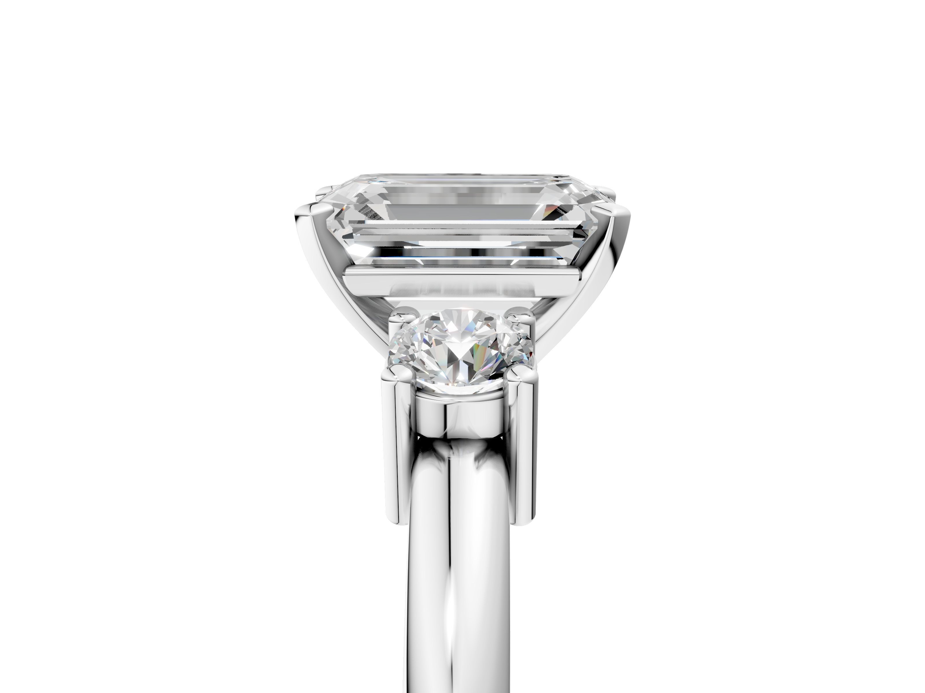 White gold Three-Stone Emerald Cut Diamond Solitaire with Prong Setting and Classic Band_98