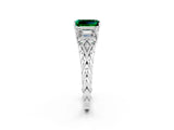 White gold Three-Stone Emerald Cut Emerald Braided Band Ring with Four-Prong Setting_38