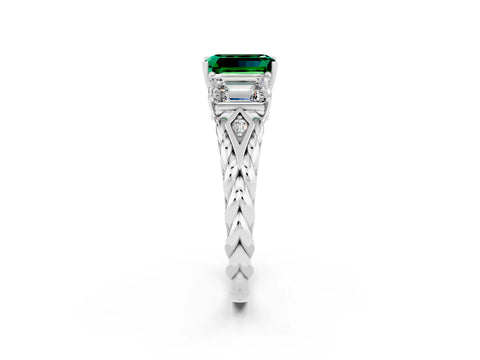 White gold Three-Stone Emerald Cut Emerald Braided Band Ring with Four-Prong Setting_38
