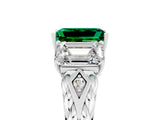 White gold Three-Stone Emerald Cut Emerald Braided Band Ring with Four-Prong Setting_41