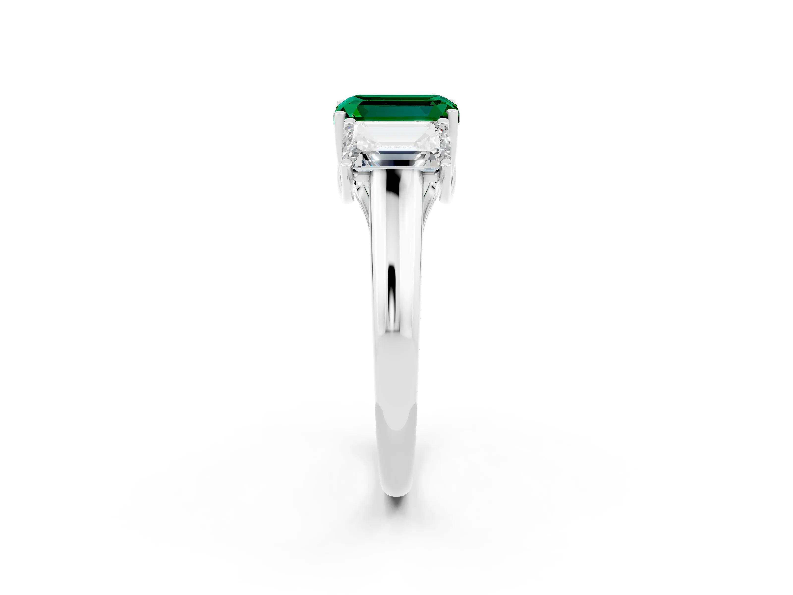 White gold Three-Stone Emerald Cut Emerald Engagement Ring with Prong Setting_2