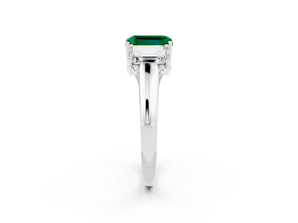 White gold Three-Stone Emerald Cut Emerald Engagement Ring with Prong Setting