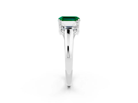 White gold Three-Stone Emerald Cut Emerald Engagement Ring with Prong Setting_2