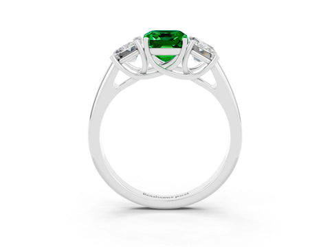 White gold Three-Stone Emerald Cut Emerald Engagement Ring with Prong Setting_3