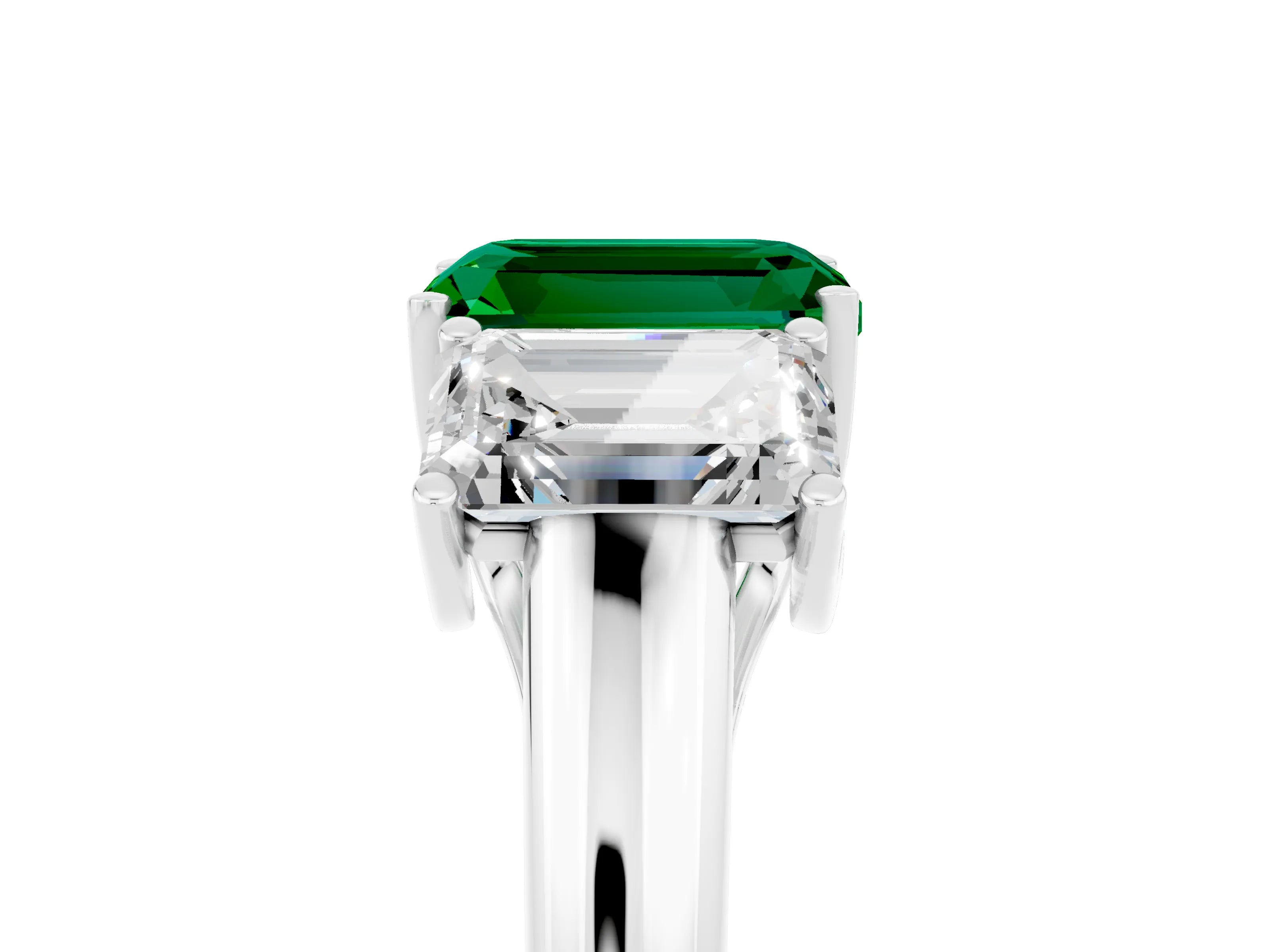 White gold Three-Stone Emerald Cut Emerald Engagement Ring with Prong Setting_5