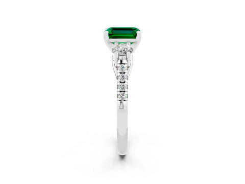 White gold Three-Stone Emerald Cut Emerald Pavé Band with Four-Prong Setting_2