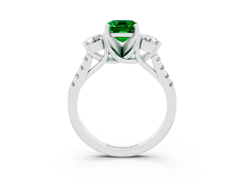 White gold Three-Stone Emerald Cut Emerald Pavé Band with Four-Prong Setting_3