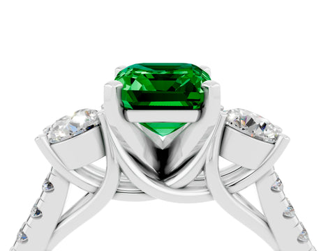White gold Three-Stone Emerald Cut Emerald Pavé Band with Four-Prong Setting_4