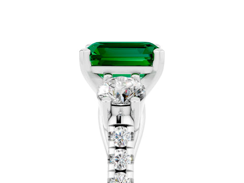 White gold Three-Stone Emerald Cut Emerald Pavé Band with Four-Prong Setting_5