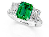 White gold Three-Stone Emerald Cut Emerald Ring with Pavé Band and Prong Setting_13
