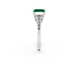 White gold Three-Stone Emerald Cut Emerald Ring with Pavé Band and Prong Setting_14