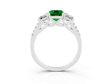 White gold Three-Stone Emerald Cut Emerald Ring with Pavé Band and Prong Setting_15