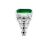 White gold Three-Stone Emerald Cut Emerald Ring with Pavé Band and Prong Setting_17