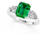 White gold Three-Stone Emerald Cut Emerald Ring with Pear Side Stones and Four-Prong Setting_1