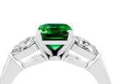 White gold Three-Stone Emerald Cut Emerald Ring with Pear Side Stones and Four-Prong Setting_4