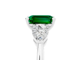 White gold Three-Stone Emerald Cut Emerald Ring with Pear Side Stones and Four-Prong Setting_5