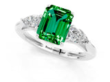 White gold Three-Stone Emerald Cut Emerald Ring with Pear  Side Stones in Four-Prong Setting_13