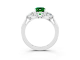 White gold Three-Stone Emerald Cut Emerald Ring with Pear  Side Stones in Four-Prong Setting_15