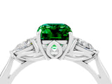 White gold Three-Stone Emerald Cut Emerald Ring with Pear  Side Stones in Four-Prong Setting_16