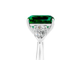 White gold Three-Stone Emerald Cut Emerald Ring with Pear  Side Stones in Four-Prong Setting_17
