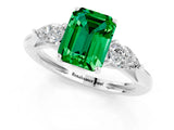 White gold Three-Stone Emerald Cut Emerald Ring with Pear  Side Stones in Four-Prong Setting_49