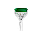 White gold Three-Stone Emerald Cut Emerald Ring with Pear  Side Stones in Four-Prong Setting_53