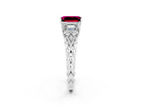 White gold Three-Stone Emerald Cut Garnet Braided Band Ring with Four-Prong Setting_38