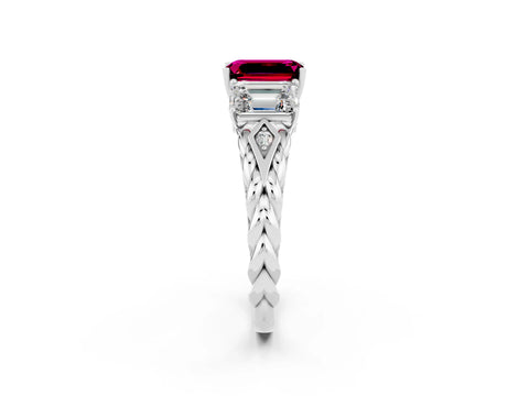 White gold Three-Stone Emerald Cut Garnet Braided Band Ring with Four-Prong Setting_38