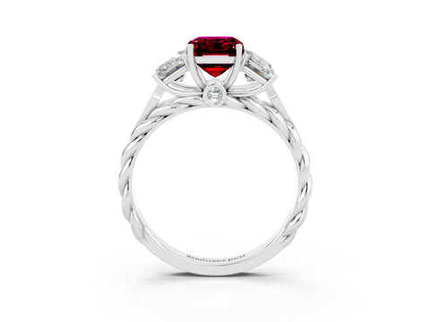 White gold Three-Stone Emerald Cut Garnet Braided Band Ring with Four-Prong Setting_39