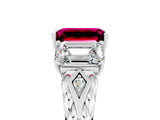 White gold Three-Stone Emerald Cut Garnet Braided Band Ring with Four-Prong Setting_41
