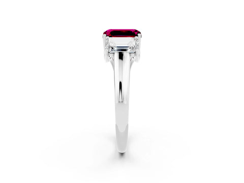 White gold Three-Stone Emerald Cut Garnet Engagement Ring with Prong Setting_2