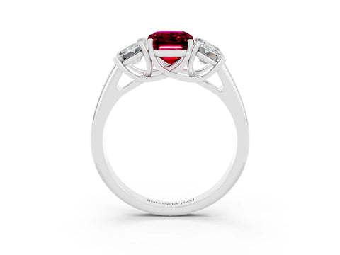White gold Three-Stone Emerald Cut Garnet Engagement Ring with Prong Setting_3