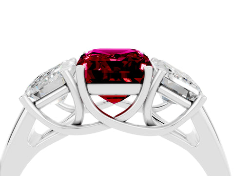 White gold Three-Stone Emerald Cut Garnet Engagement Ring with Prong Setting_4