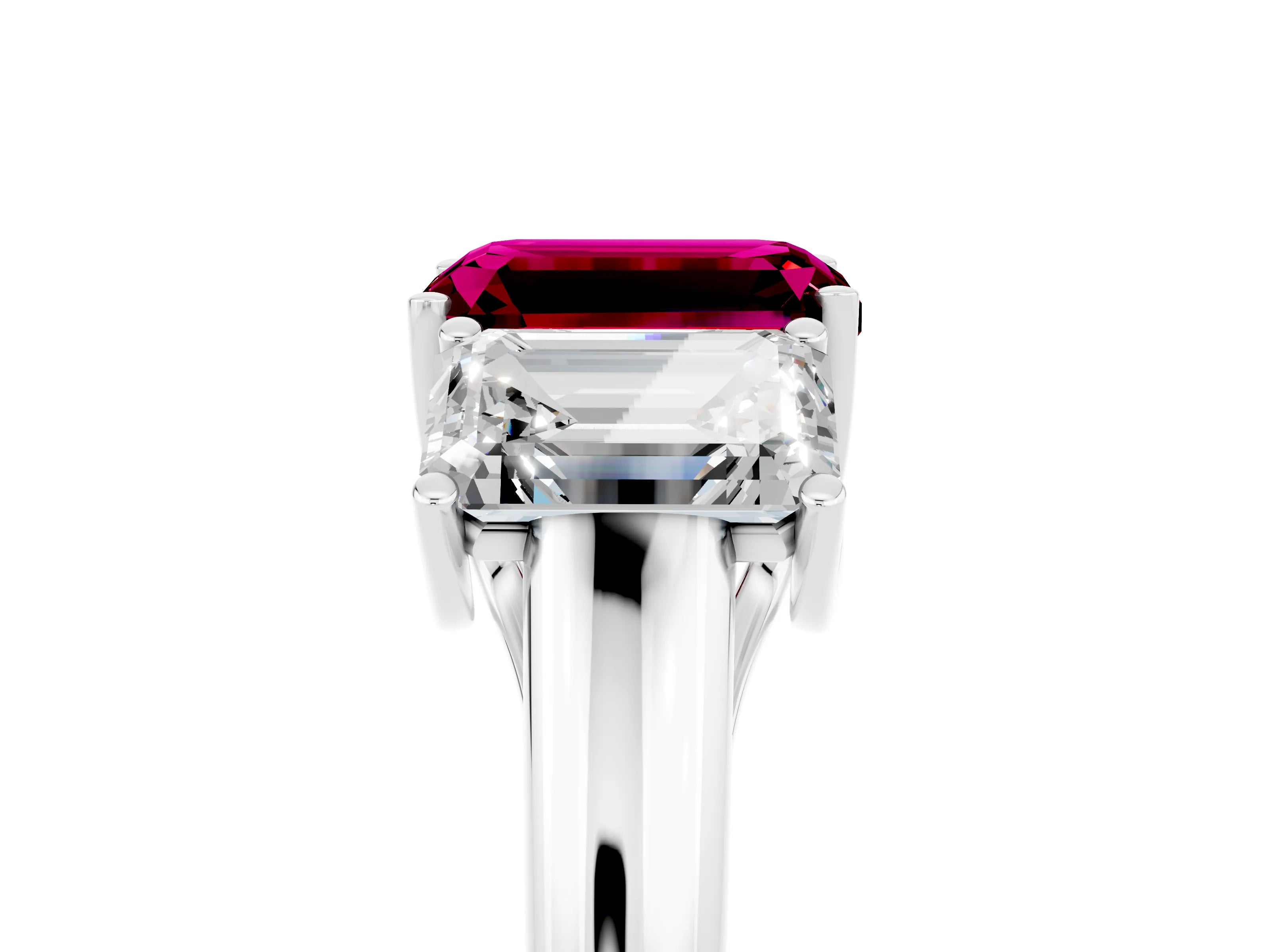 White gold Three-Stone Emerald Cut Garnet Engagement Ring with Prong Setting_5