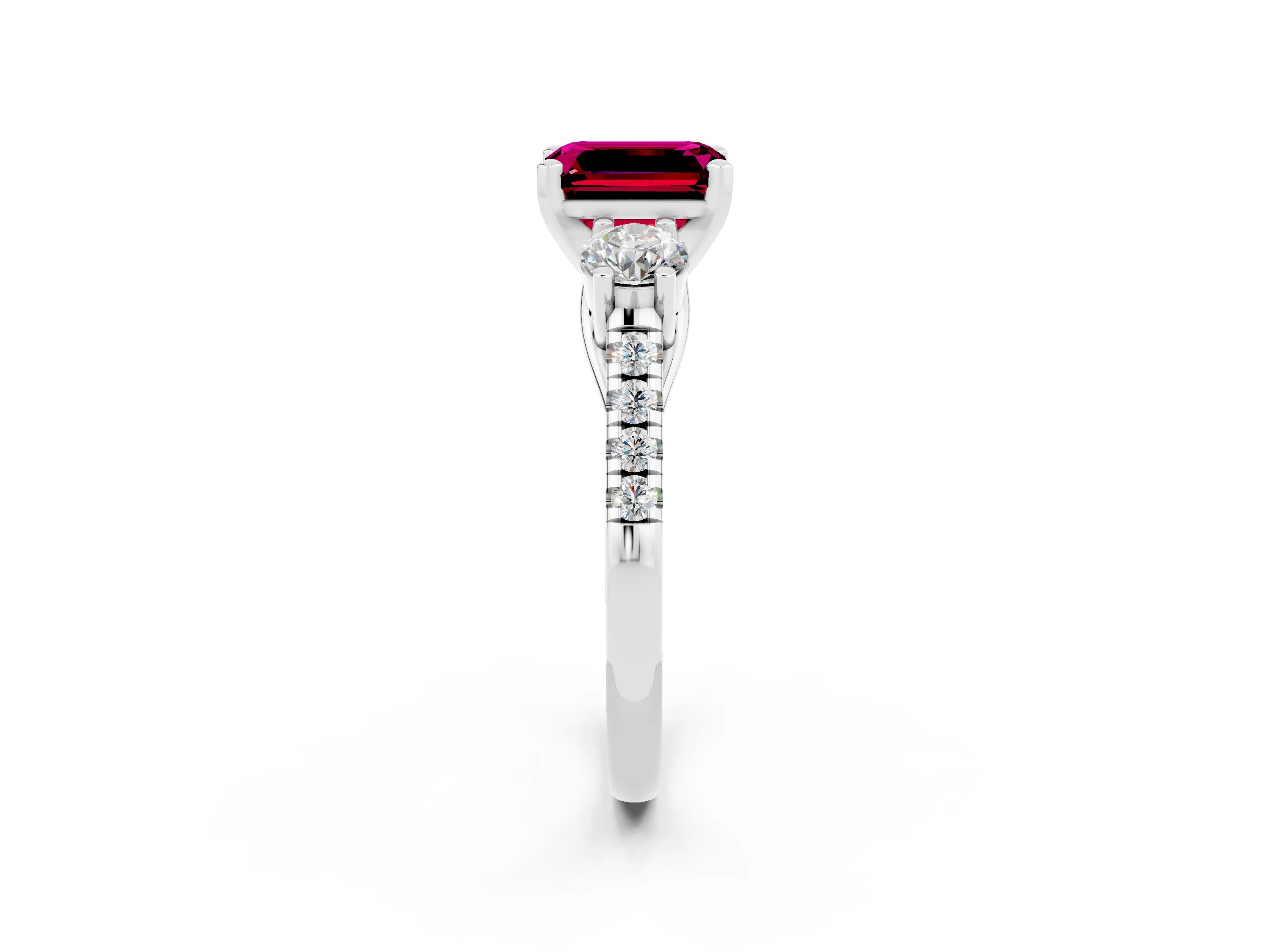 White gold Three-Stone Emerald Cut Garnet Pavé Band with Four-Prong Setting_2