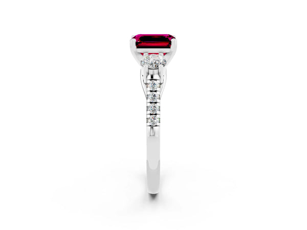 Silver Three-Stone Emerald Cut Garnet Pavé Band with Four-Prong Setting