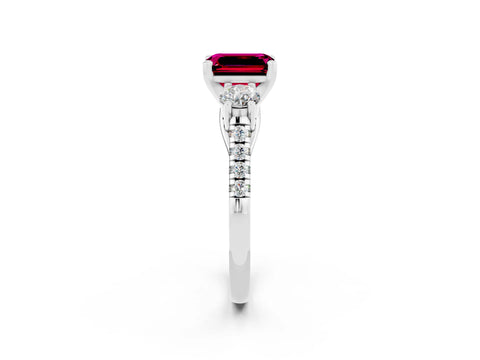 White gold Three-Stone Emerald Cut Garnet Pavé Band with Four-Prong Setting_2