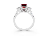 White gold Three-Stone Emerald Cut Garnet Pavé Band with Four-Prong Setting_3