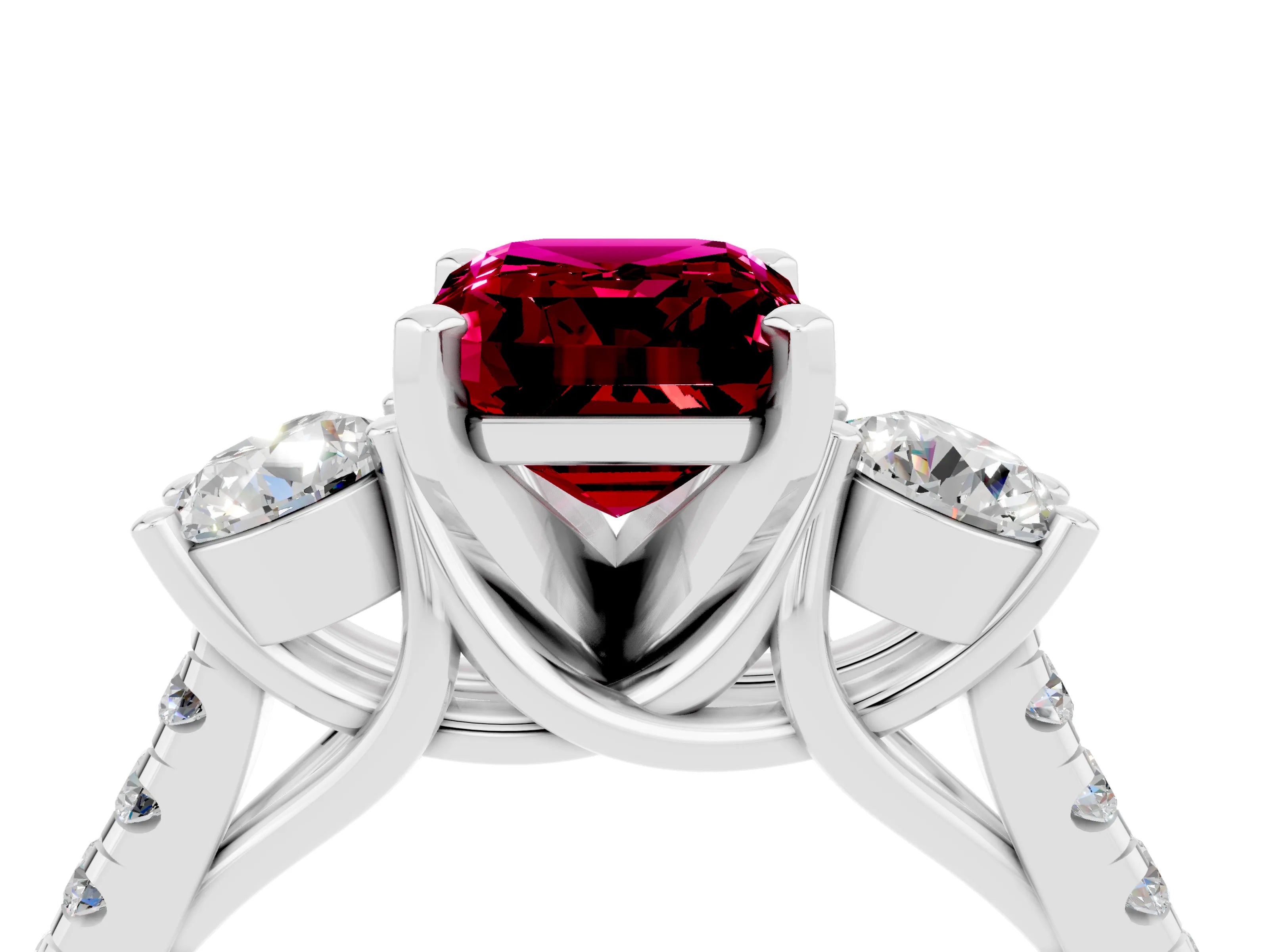 White gold Three-Stone Emerald Cut Garnet Pavé Band with Four-Prong Setting_4