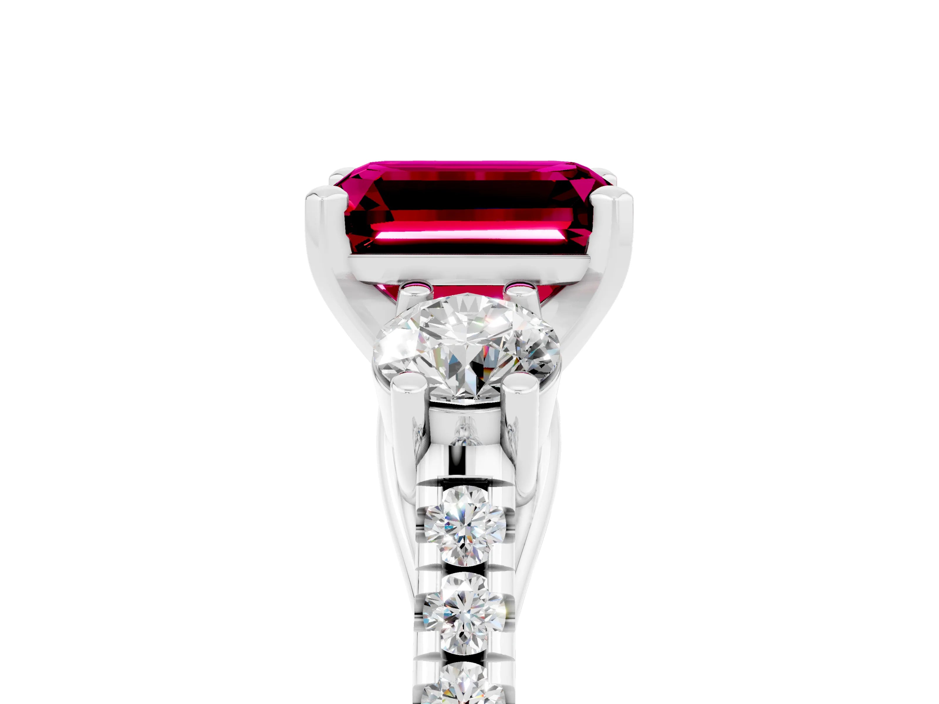 White gold Three-Stone Emerald Cut Garnet Pavé Band with Four-Prong Setting_5