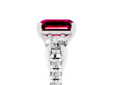 White gold Three-Stone Emerald Cut Garnet Pavé Band with Four-Prong Setting_5