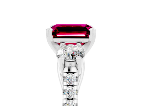 White gold Three-Stone Emerald Cut Garnet Pavé Band with Four-Prong Setting_5