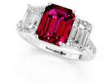 White gold Three-Stone Emerald Cut Garnet Ring with Pavé Band and Prong Setting_13