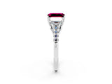 White gold Three-Stone Emerald Cut Garnet Ring with Pavé Band and Prong Setting_14