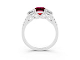 White gold Three-Stone Emerald Cut Garnet Ring with Pavé Band and Prong Setting_15